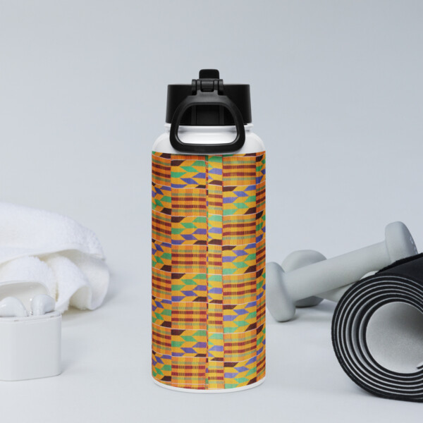 Kente print Stainless steel water bottle with a straw lid