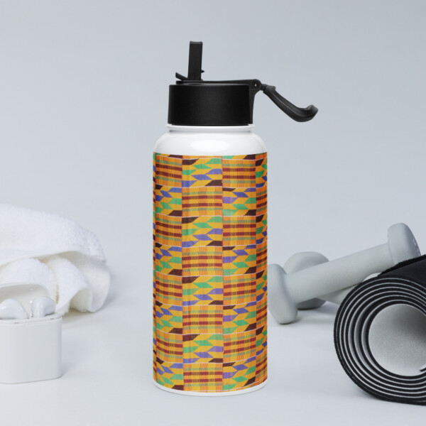 Kente print Stainless steel water bottle with a straw lid - Image 3