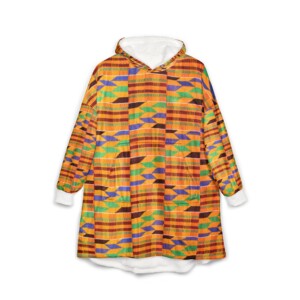 Kente Pattern Hooded Blanket – African Print Cozy Wearable Throw Kente Pattern Hooded Blanket – African Print Cozy Wearable Throw