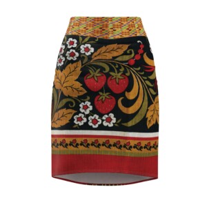 Strawberry Folk-Print Pencil Skirt