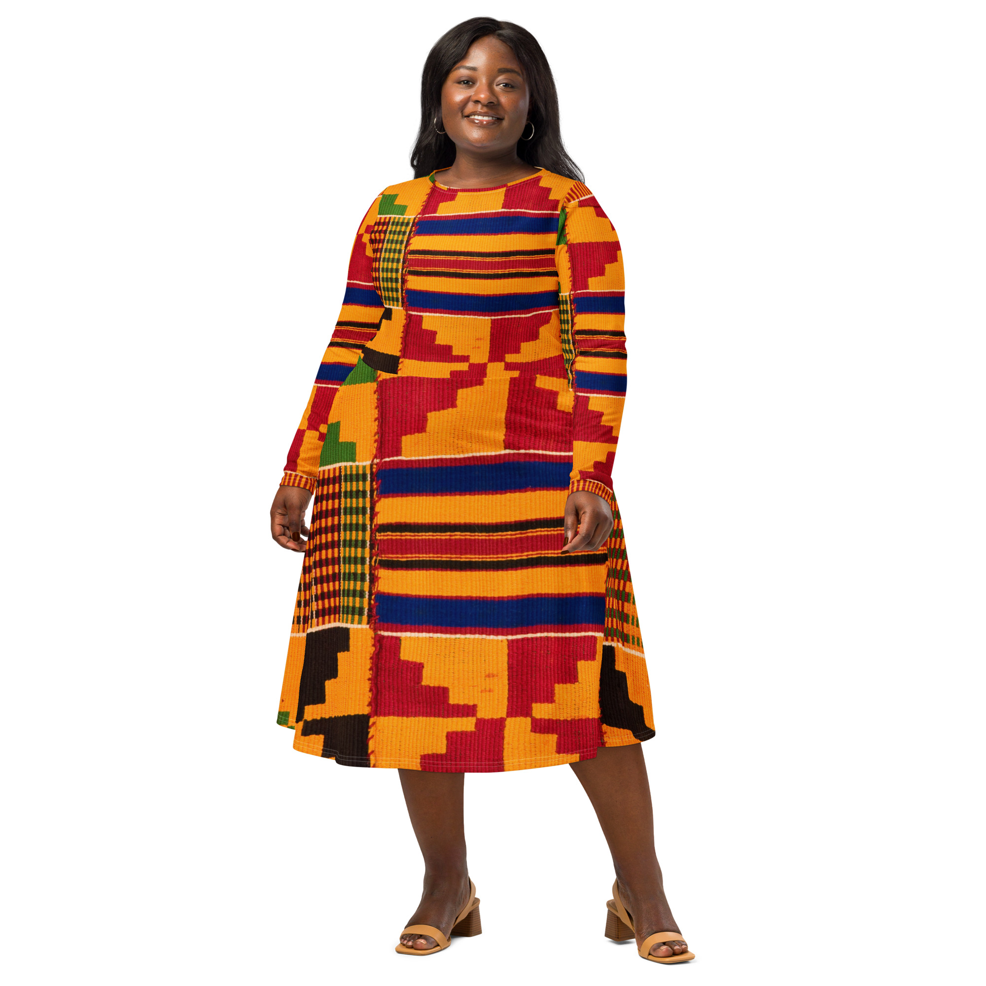 All-over print long sleeve midi dress - Image 3