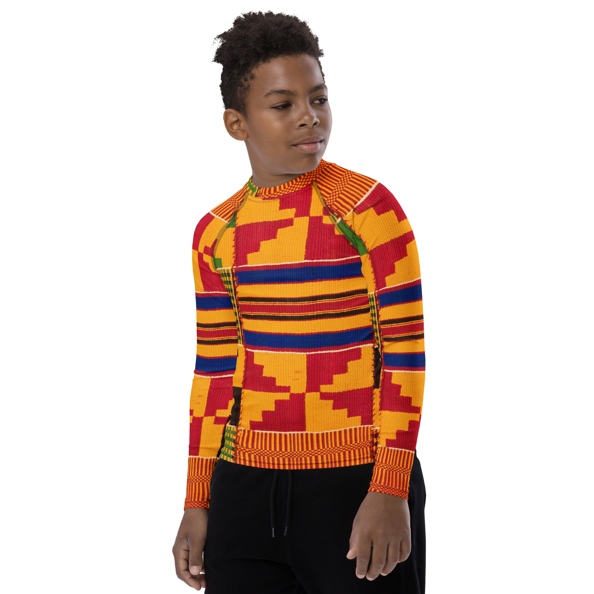 Kente Print Unisex Youth Rash Guard - Image 14