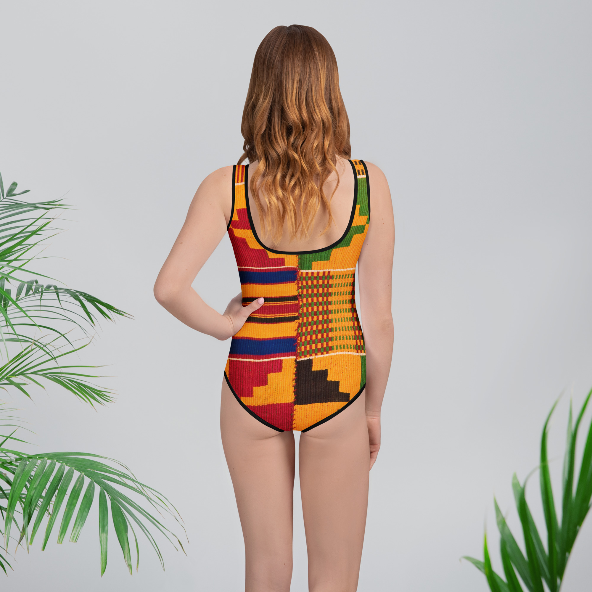 kente Print Youth Swimsuit - Image 4