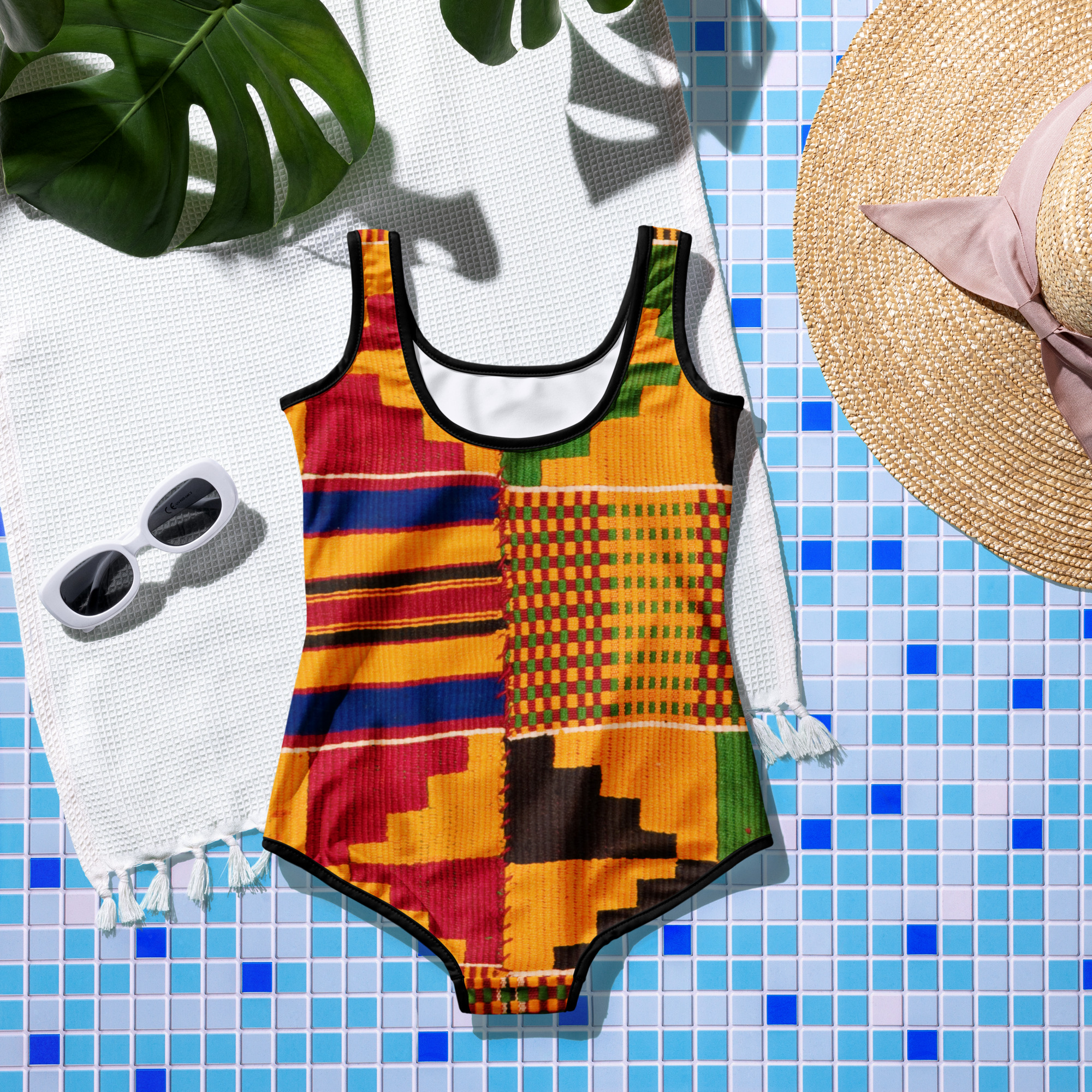 kente Print Youth Swimsuit - Image 5