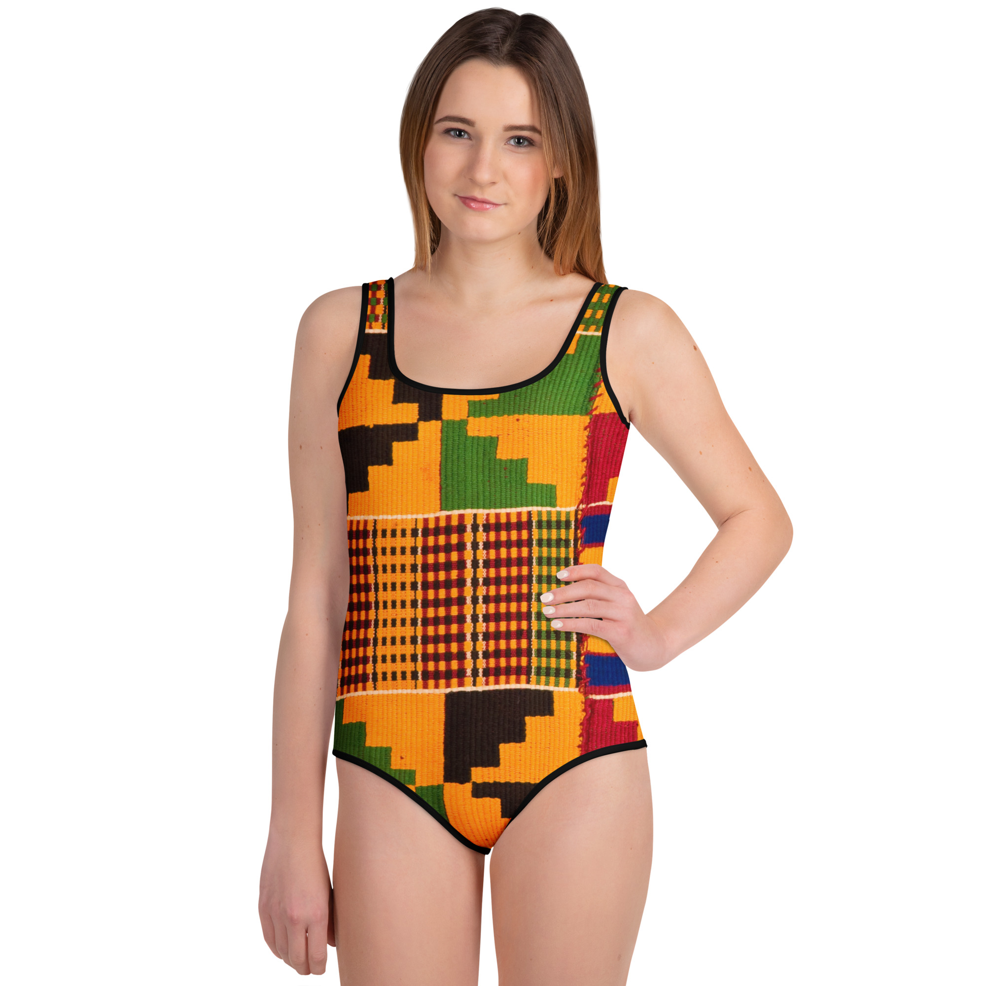 kente Print Youth Swimsuit - Image 3