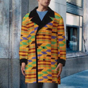 Kente Print Double Breasted Suit Collar Trench Coat(All-Over Printing) Kente Print Double Breasted Suit Collar Trench Coat(All-Over Printing)